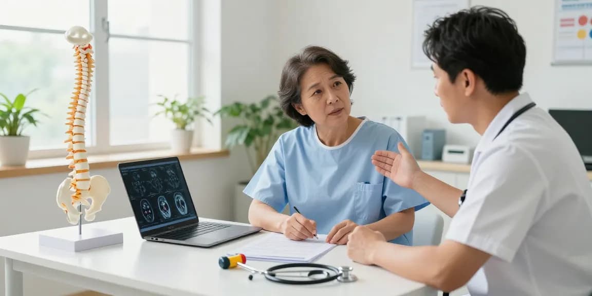 Boyun fıtığı ameliyatı consultation in a modern clinic highlighting patient discussion and medical expertise.