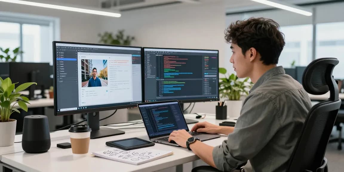 Detect AI image analysis at a developer's workspace with advanced technology and real-time data.