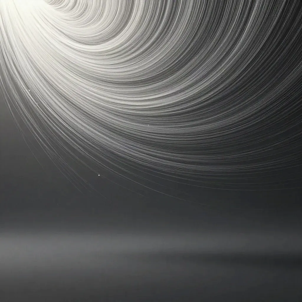 Silver filaments bloom in graphite haze with open copy space for a stats strip.
