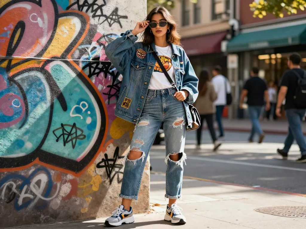 Stylish woman in streetwear fashion embodying sophie rain xxx urban lifestyle.